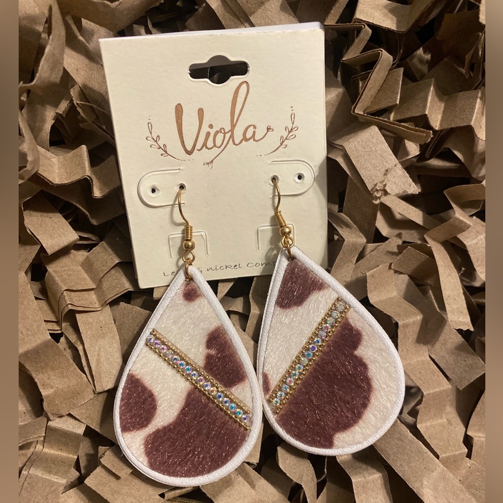 Cowhide & Diamond Earrings